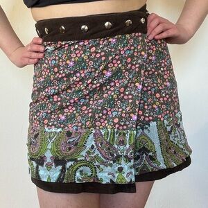 Moshiki Floral and Corduroy Wrap Skirt